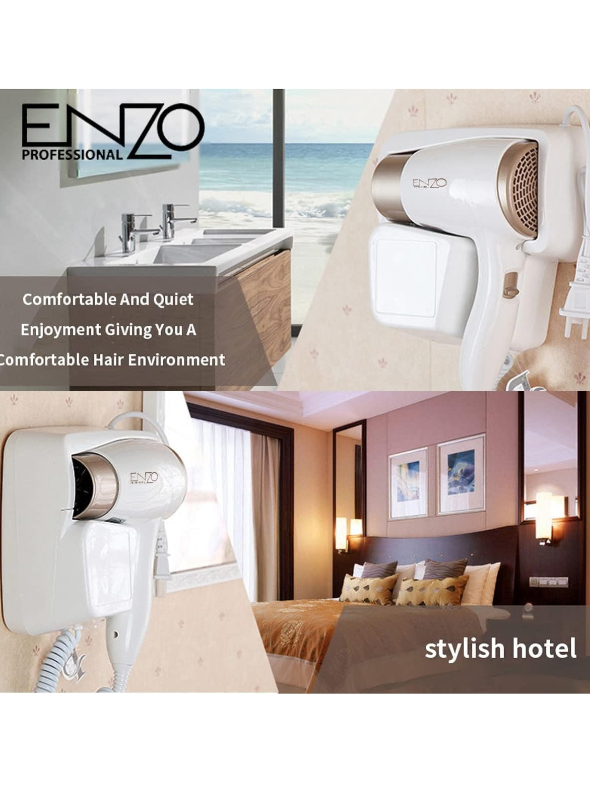 ENZO Professional Hair Dryer - 3000 Watts, Smooth Even Airflow, Removable Air Inlet Grill, Wind Power Regulating Switch, Temperature Control Switch, Overheating Protection Device EN-6622