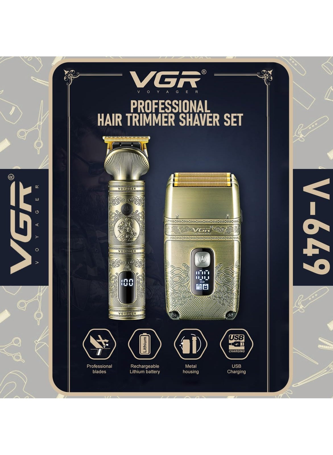 VGR Professional Hair Trimmer Shaver Set - Precision Grooming With Titanium Foils, Detachable T-Blade, And Usb Recharge Ability For Ultimate Convenience , V-649