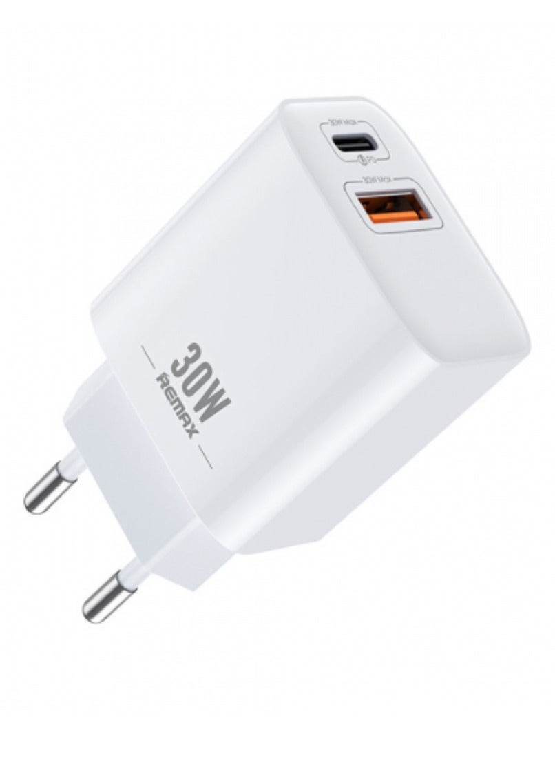Powerful Charger  RP-U82 , Fast Charger 30W , 2 Ports (QC+PD)  fast and safe charging