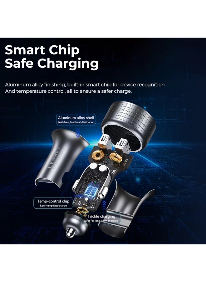83W Fast Car Charger , RCC327 Salo III Series , PD 65W + QC 18W, Triple Output ( 2 USB + Type-C), Aluminum Alloy Mini Ch