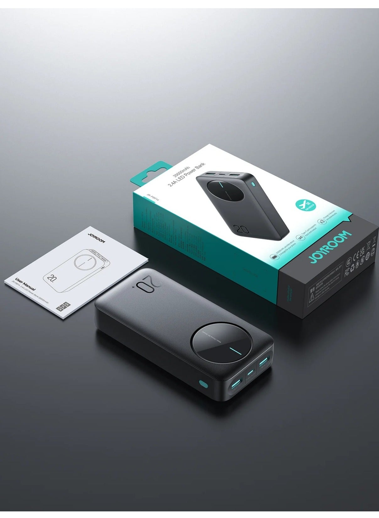 20000 mAh JR-PBF14 2.4A LED Power Bank Black