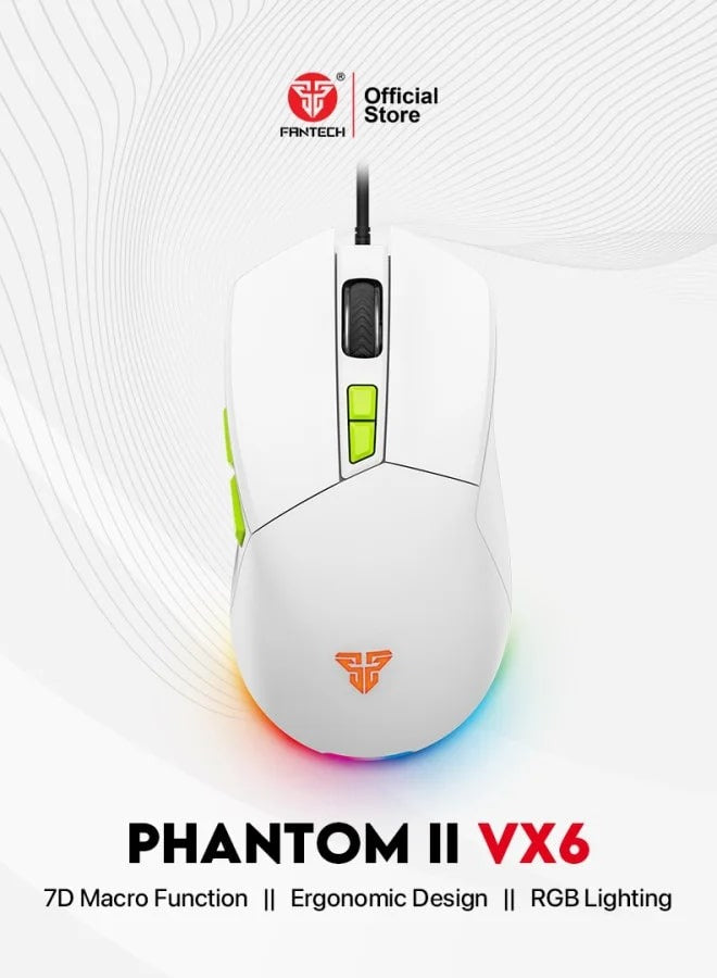 Fantech Mouse VX6 White Gaming Optical Sensor , Up to 60 IPS / 20G Acceleration