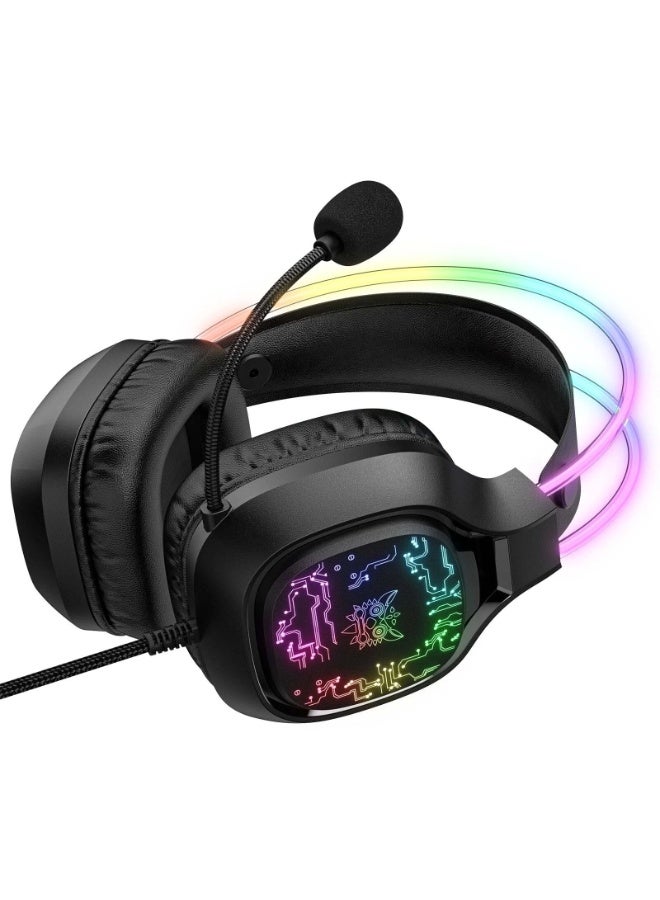 X22 RGB Gaming Headphones, Over-Ear Headset with Microphone, Noise Reduction, Volume Control, LED Light, Durable & Comfo