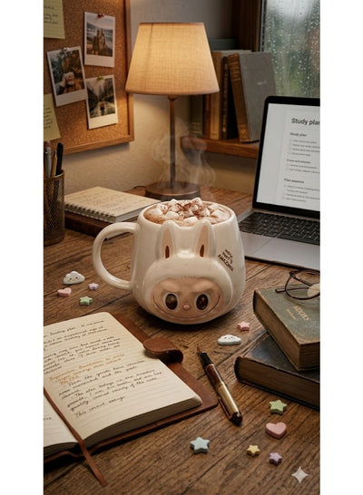 Large Capacity Ceramic Coffee Mug with Cartoon Character Design, Cute Ceramic Tea Cup for Hot & Cold Drinks, Milk Mug, L