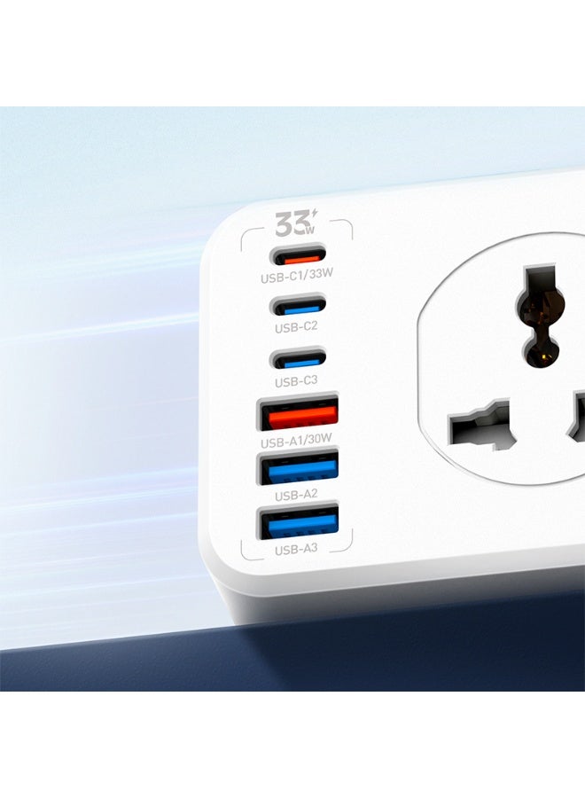 SC10610C Universal Power Strip with 10 AC Outlets & 6 USB Ports (33W PD + QC3.0), 2500W Surge Protection Extension Socke