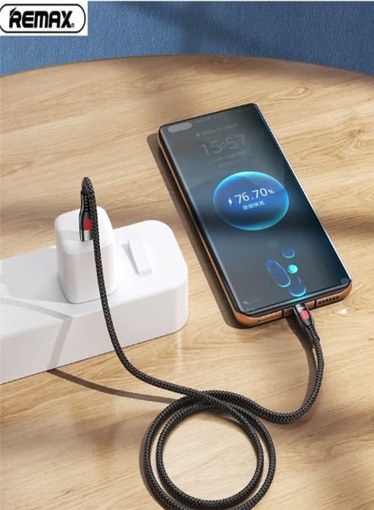 RC-195 Tangle Free Fast Charging Data Cable 1000mm 65W Type C to C - Black