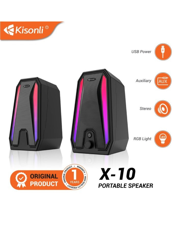 Kisonli Super bass usb powered supply 2.0 PC speakers computer audio player light speaker X10