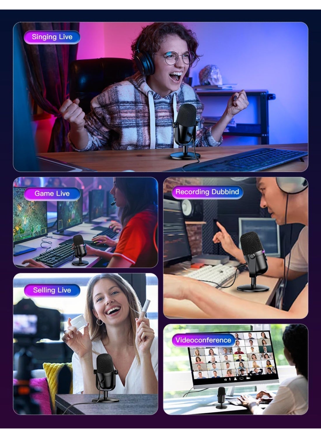 Professional USB Gaming Microphone with Noise Cancellation, RGB Streaming, Podcast, Recording & Gaming Microphone for PC