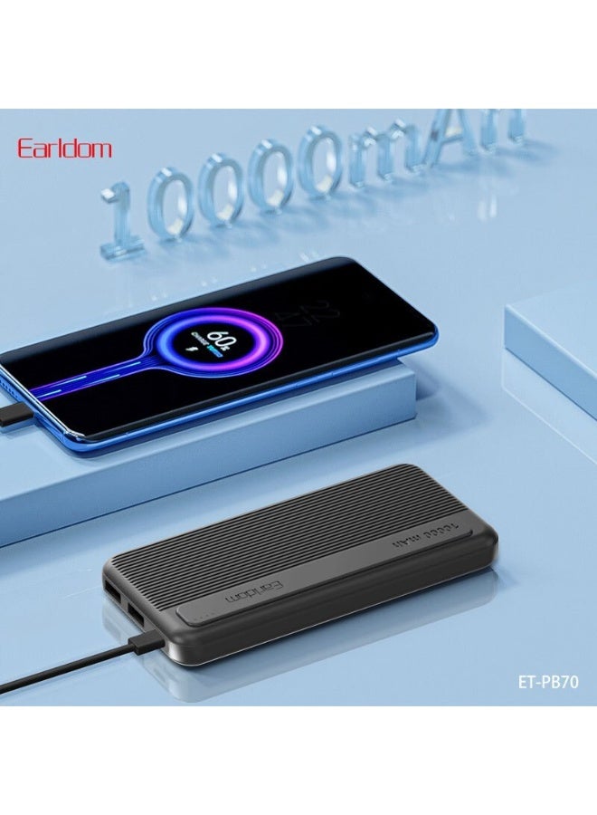 باور بانك Earldom ET-PB70 سعة 10000mAh مخرجين USB-A أسود