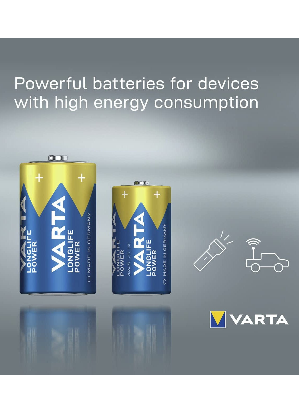 VARTA Battery C Baby, Longlife Power, Alkaline, 1.5 V, Ideal for Computer Accessories, Torch, Camera, Pack of 2