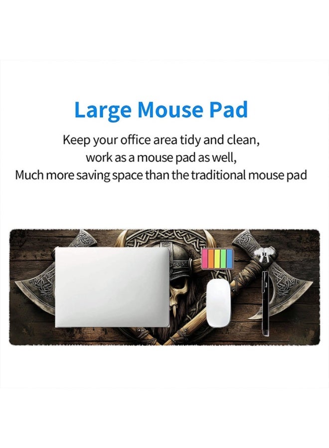 Axe Gaming Mouse Pad Warrior Skull Emblem Wood Grain Fantasy Mousepad XL Large Gaming Mouse Pad Laptop Keyboard Mat Desk