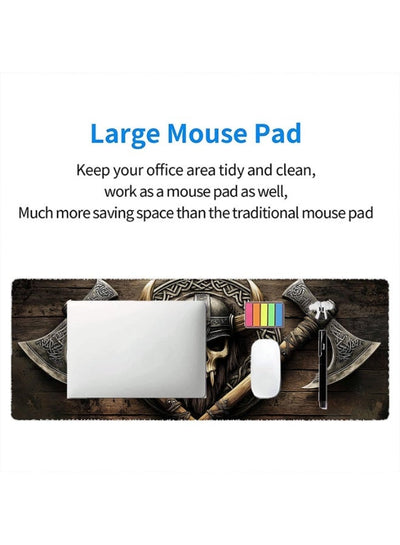 Axe Gaming Mouse Pad Warrior Skull Emblem Wood Grain Fantasy Mousepad XL Large Gaming Mouse Pad Laptop Keyboard Mat Desk