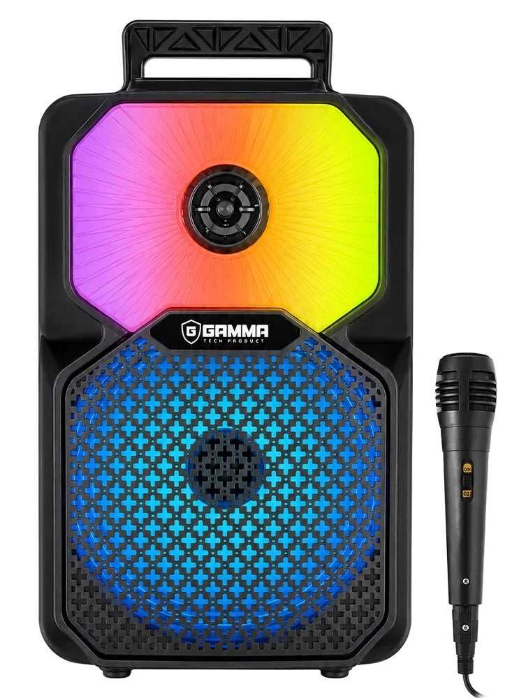 GT-886 Portable Speaker with Wired Microphone, 8-Inch Subwoofer, 8W Powerful Sound, 1200mAh Rechargeable Battery, RGB Li
