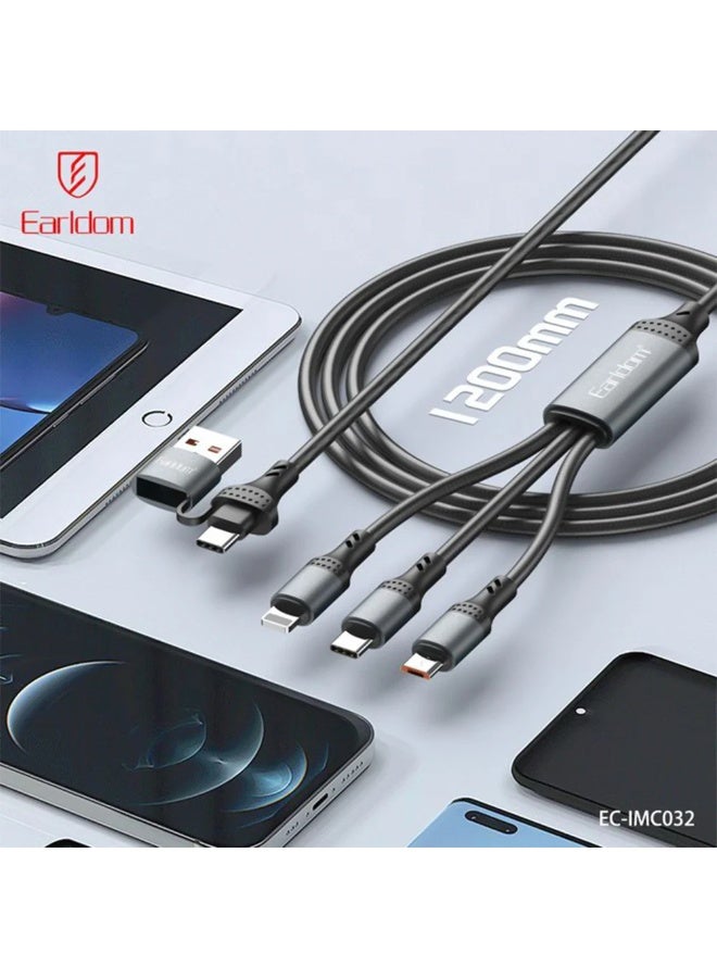 Earldom EC-IMC032 5-in-1 120W Fast Charging Cable with USB & USB-C Inputs, USB-C, Lightning & Micro USB Outputs, Metal B