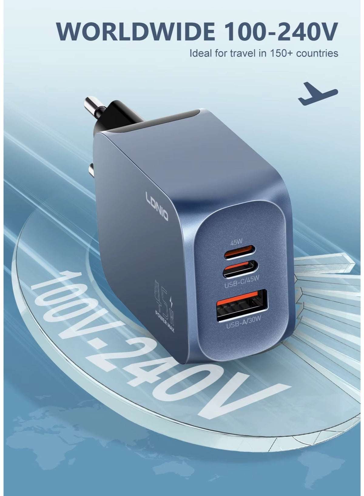 45W USB-C and USB-A Super Fast Wall Charger, PD PPS Fast Charging Adapter for MacBook, iPhone, Samsung Galaxy, Android P