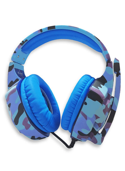 Generic Multi-Platform Gaming Headset, LED with microphone and Volume controller , USB and 3.5 Input Cable , leather earmuffe compatible with all devices, comfortable fit, stereo sound, Excellent audio quality - (T-176/Camouflage Blue)