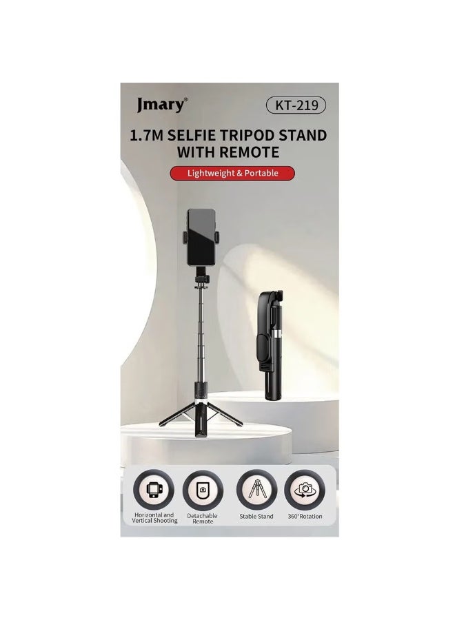 KT-219 Mini Tripod & Selfie Stick, Lightweight Portable Design, Extendable Legs, 360° Rotatable Mount, Stable Support fo
