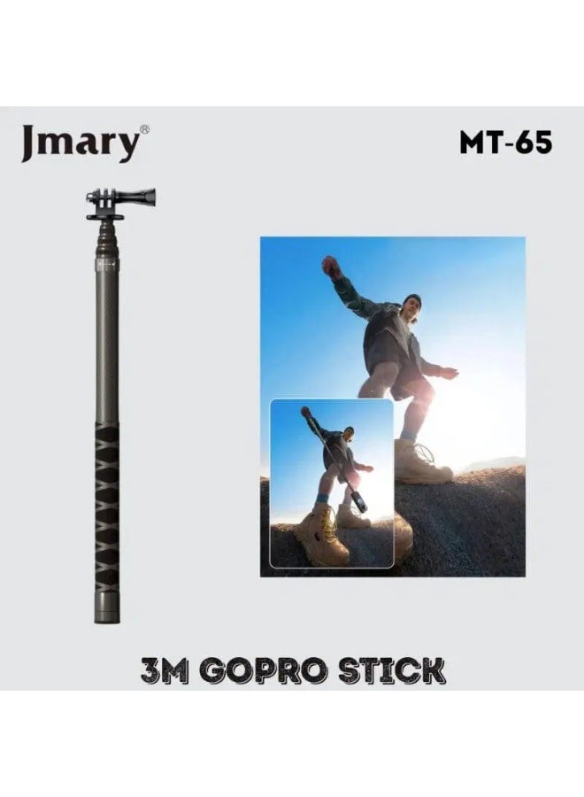 Professional Selfie Stick MT-65 , 3M Extendable and Foldable Carbon Fiber Stick with 360° Rotating Head, Non Slip Grip, 