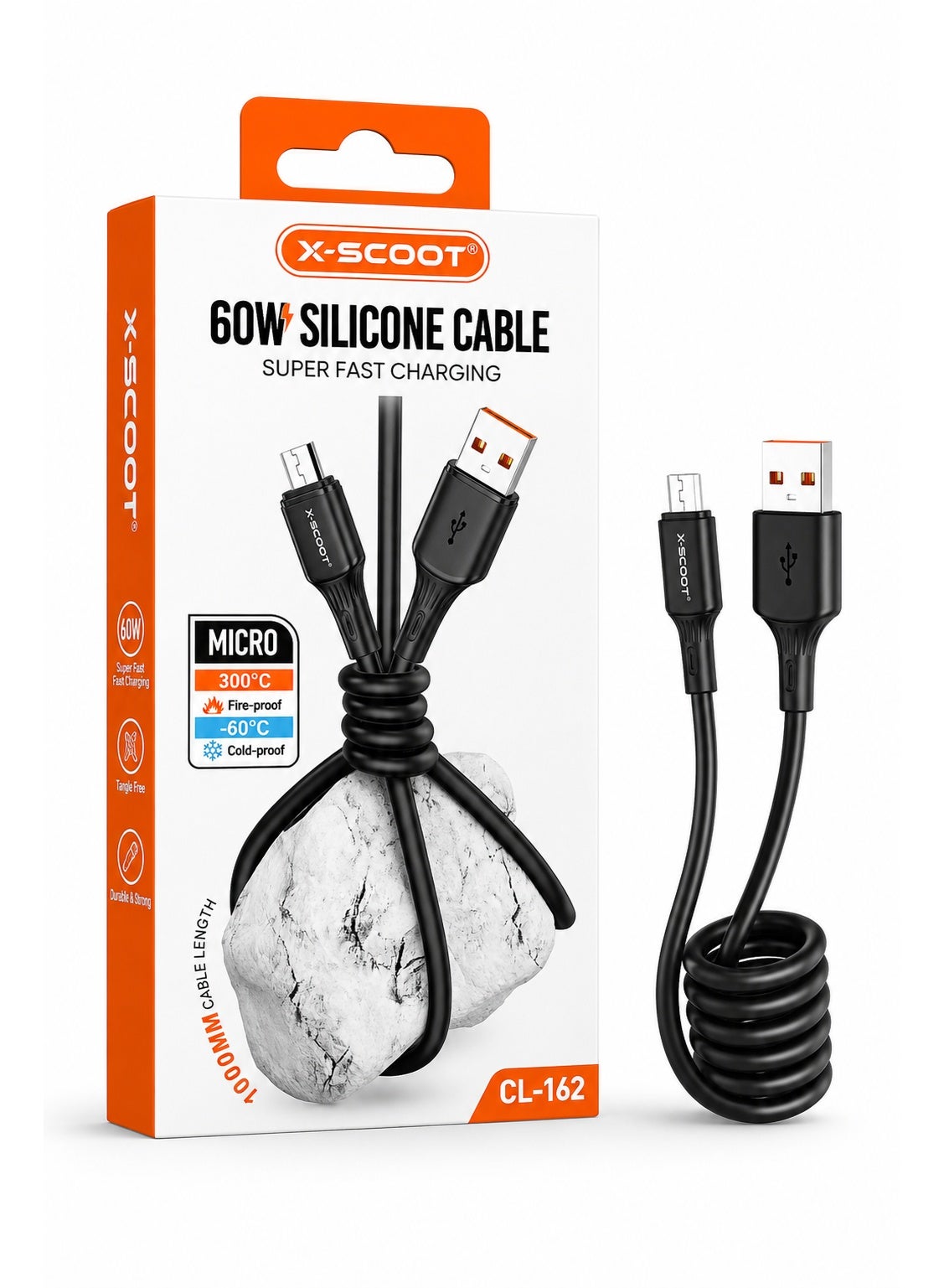 CL-162 60W USB-A to Micro USB Silicone Fast Charging & Data Cable, 1M Soft Flexible Cord, High-Speed Sync, Fireproof Dur