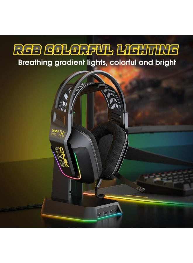 X13 RGB Stereo Sound Gaming Headset Stereo Sound Gaming Headset 120 degree swivel noise Reduction Mic, Cool RGB Light , 