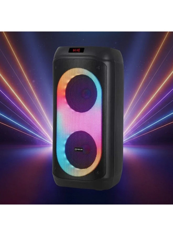V-2895 Double 8-Inch Portable Bluetooth Party Speaker, Rechargeable Battery, Powerful Bass, LED Flame Lights, Karaoke Mi