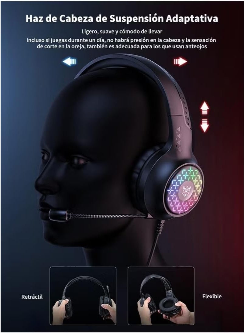 Professional Gaming Headset X7 Pro with High-Quality Stereo Sound, Adjustable Microphone with Noise Isolation, RGB Light