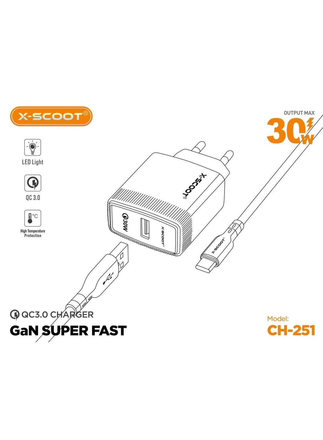 كابل شحن سريع X-SCOOT زاوية جانبية