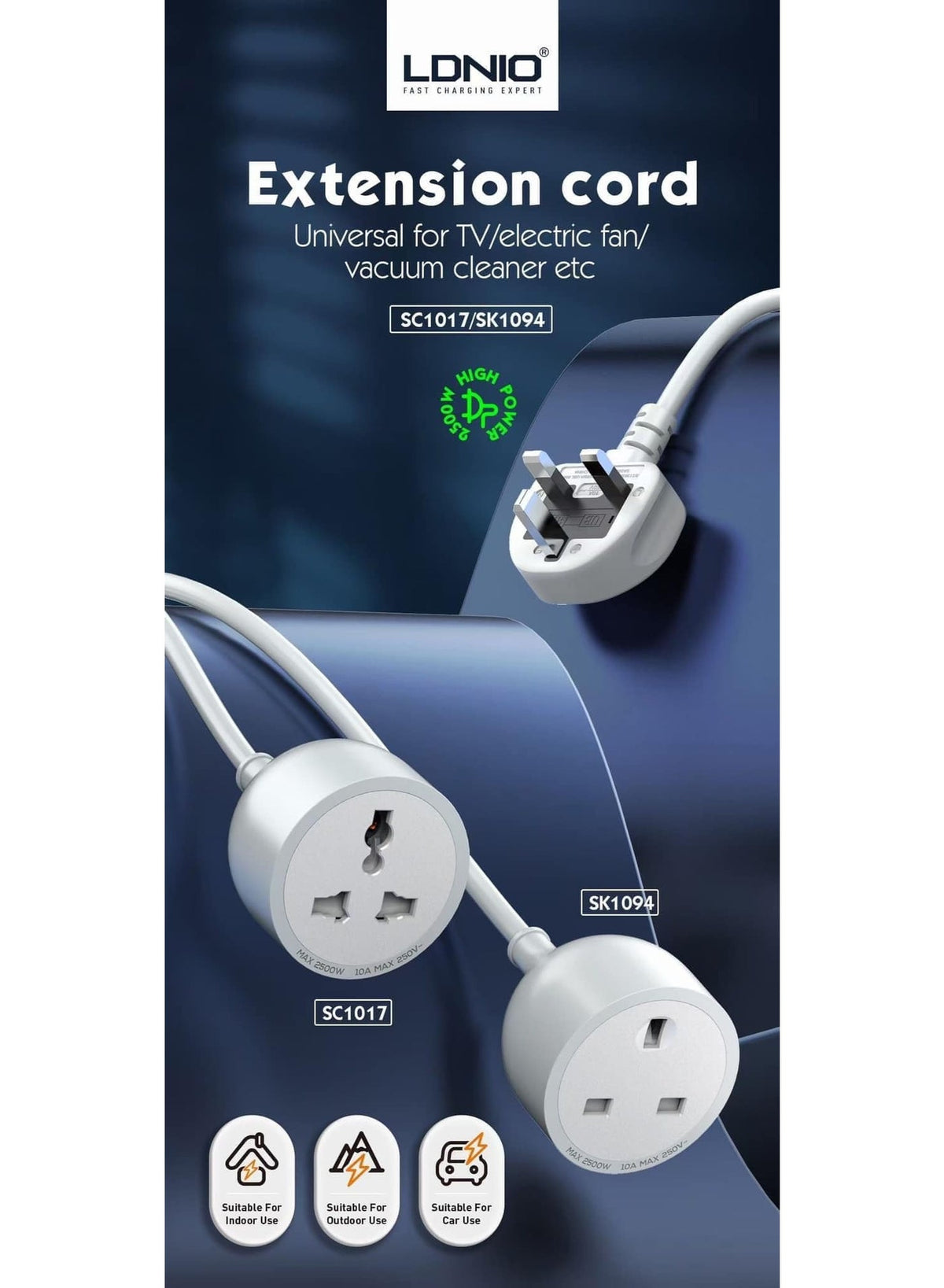 2500W Power Extension Socket with 5M Cable – Universal Multi Plug Power Strip for Home and Office Appliances Heavy Duty 