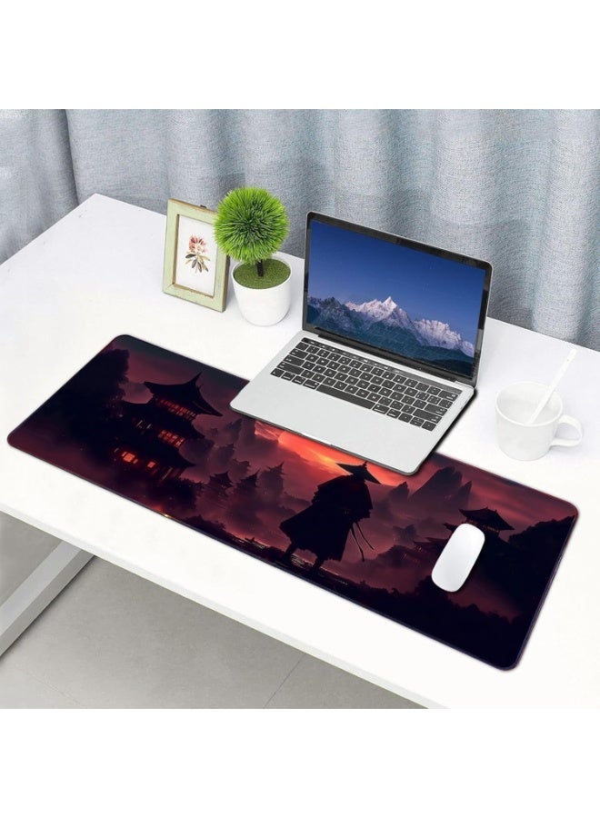 Moonlight Japanese Samurai Anime Mouse PadExtended Gaming Mouse Pad with Stitched Edges 70×30cm XL Desk Mat for Gaming, 