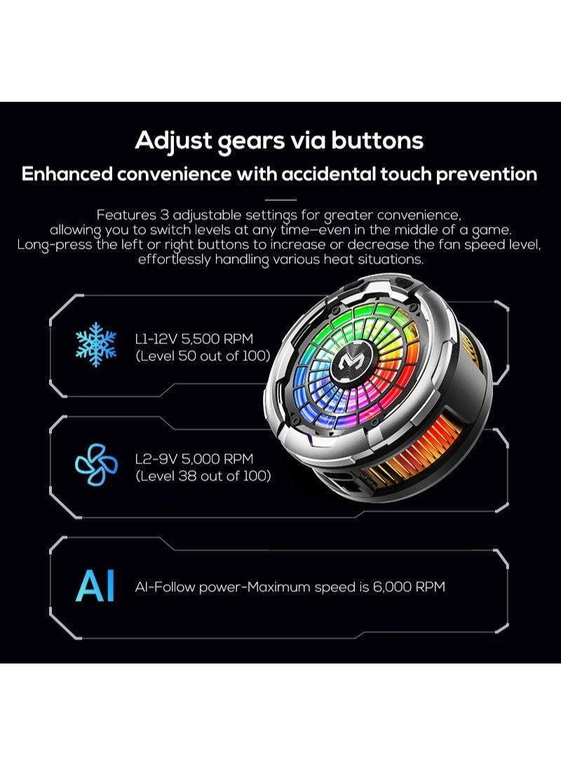 CX26 Magnetic Phone Cooler 30W, Semiconductor Mobile Gaming Cooling Fan with 100-Level Adjustable Speed, USB Type-C Powe
