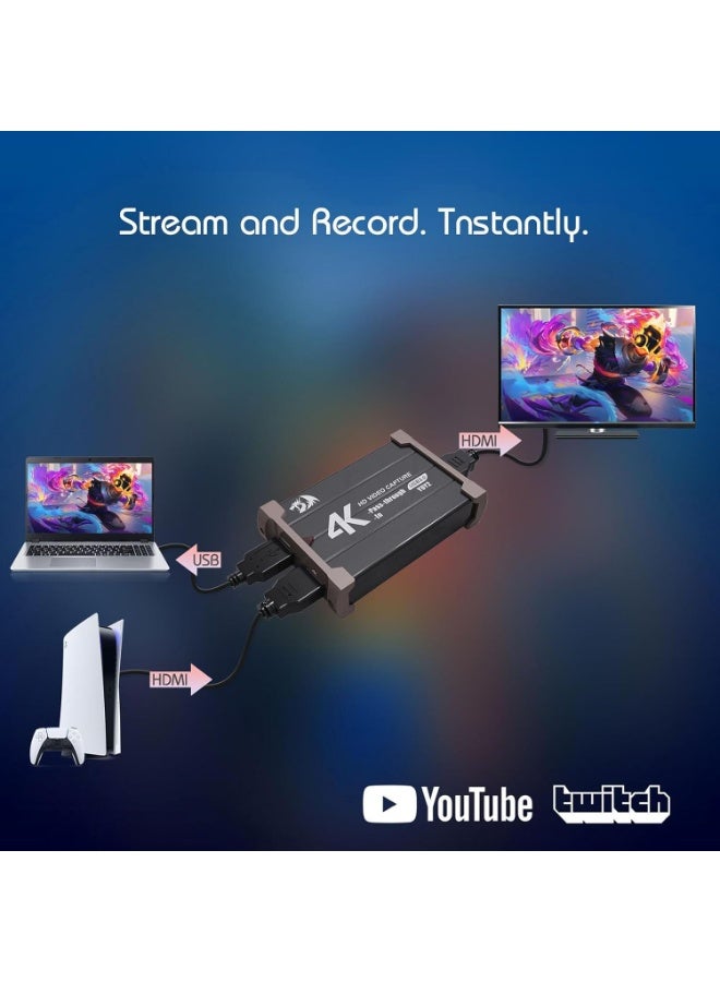 كارت كابتشر REDRAGON VC321 4K HDMI USB 3.0 زيرو لاتنسي أسود
