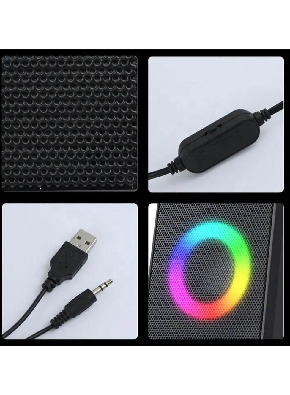 Kisonli Mini USB Powered Colorful RGB Home Theatre HiFi Stereo 2.0 Channel Wired Computer Gaming Speaker for Laptop X12