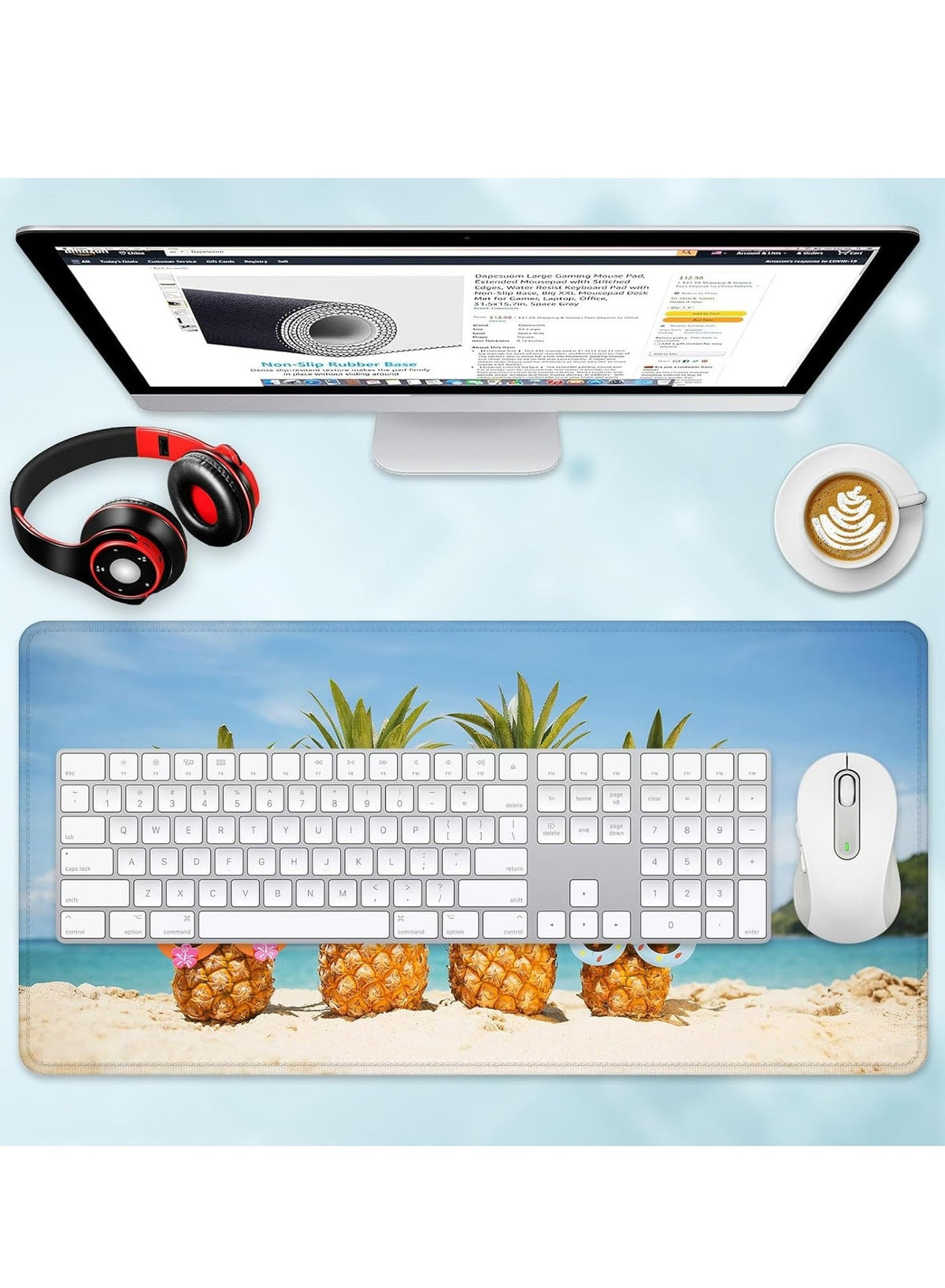 Large Gaming Mouse Pad Fun Beach Pineapple ( 70cm x 30cm x 2 mm )Computer Keyboard Mouse Pad with Non-Slip Base and Stit
