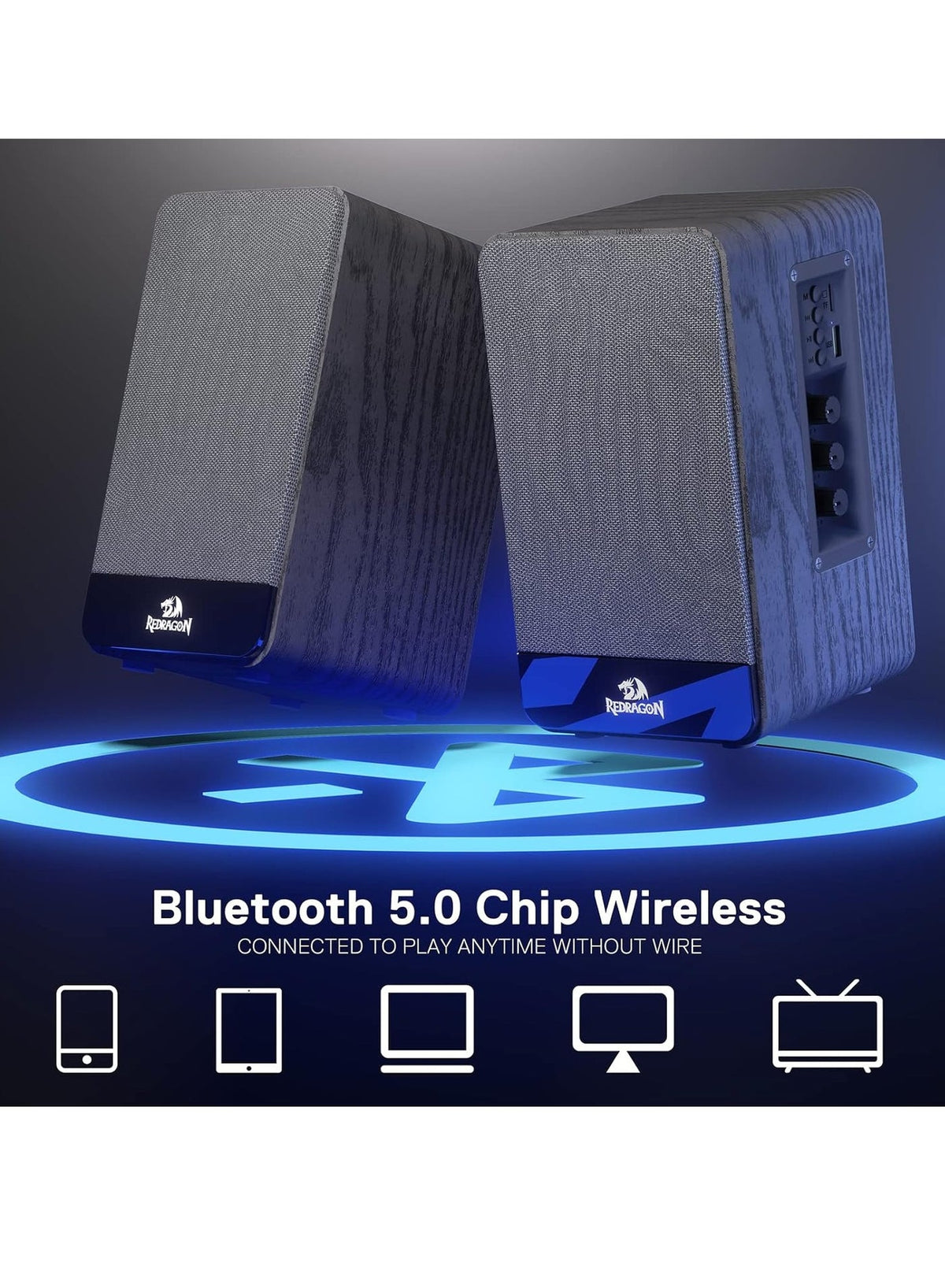 GS813 Wireless Desktop Speakers, 2.0 Channel Bookshelf Speaker with Powerful 20W Output, BT 5.0/3.5mm AUX Connection, En