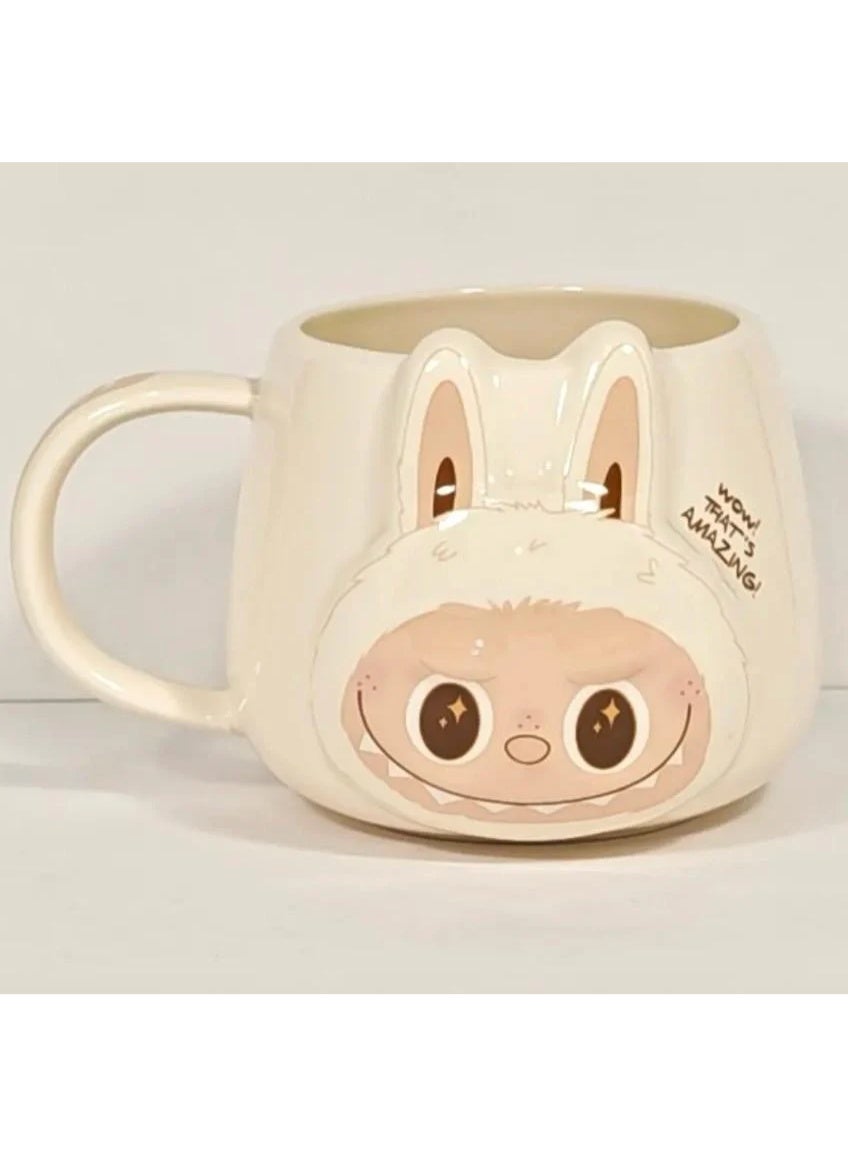 Large Capacity Ceramic Coffee Mug with Cartoon Character Design, Cute Ceramic Tea Cup for Hot & Cold Drinks, Milk Mug, L