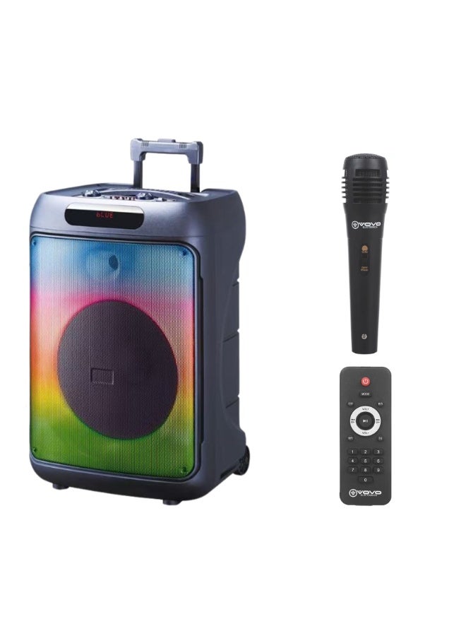 V-1565 15-Inch Portable Bluetooth Trolley Speaker, 40W Powerful Sound, 4500mAh Rechargeable Battery, Wired Microphone, B