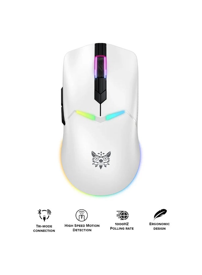 CW928 RGB Tri-Mode Gaming Mouse with Wired, 2.4GHz Wireless and Bluetooth Connectivity, 7-Level Adjustable DPI, Ergonomi