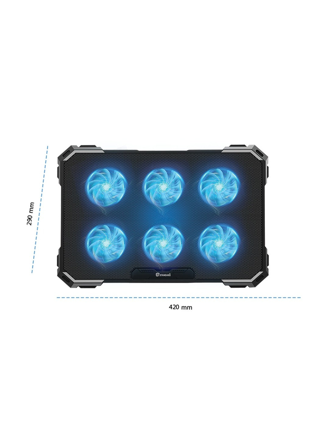 Standard Laptop Cooler Support ICE-06N With blue Led of fans - With rolling speeder , 2USB ports & 6 Levels ( 418*286*28 mm )