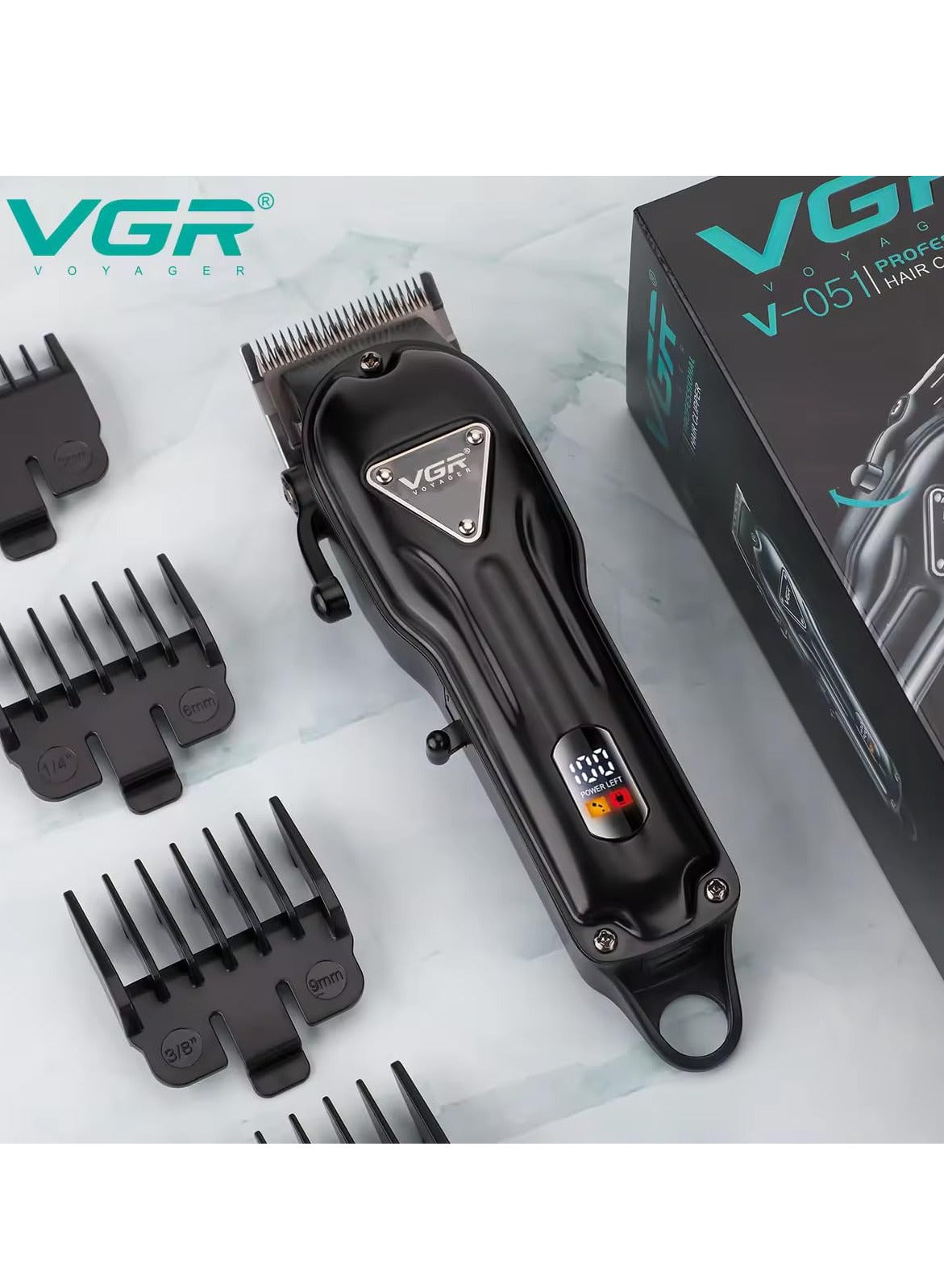 VGR V-051 Professional Hair Clipper, Salon Trimmer for men, Digital Display, Ceramic & Powder Metallurgic Blades, 2500mAh Lithium Battery, 300 minutes Runtime, 4 Guide Combs (Black)