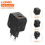 شاحن سفر LDNIO Q2 قوة 33W منفذين PD كابل USB-A أسود