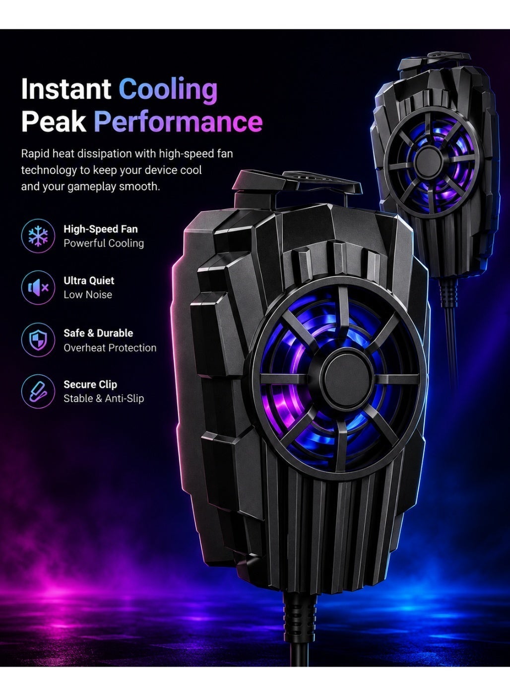 Mobile Phone Cooler G6 Wired – 5V USB-powered phone cooler with advanced freezing technology, quiet fan, and 360° airflo