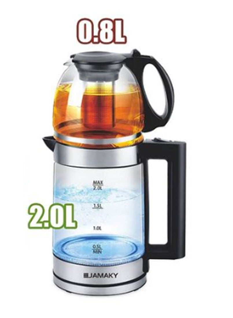 Electric Double kettle 0.8L+ 2L - High borosilicate glass housing 1800W + 500w ,  with Italian technology