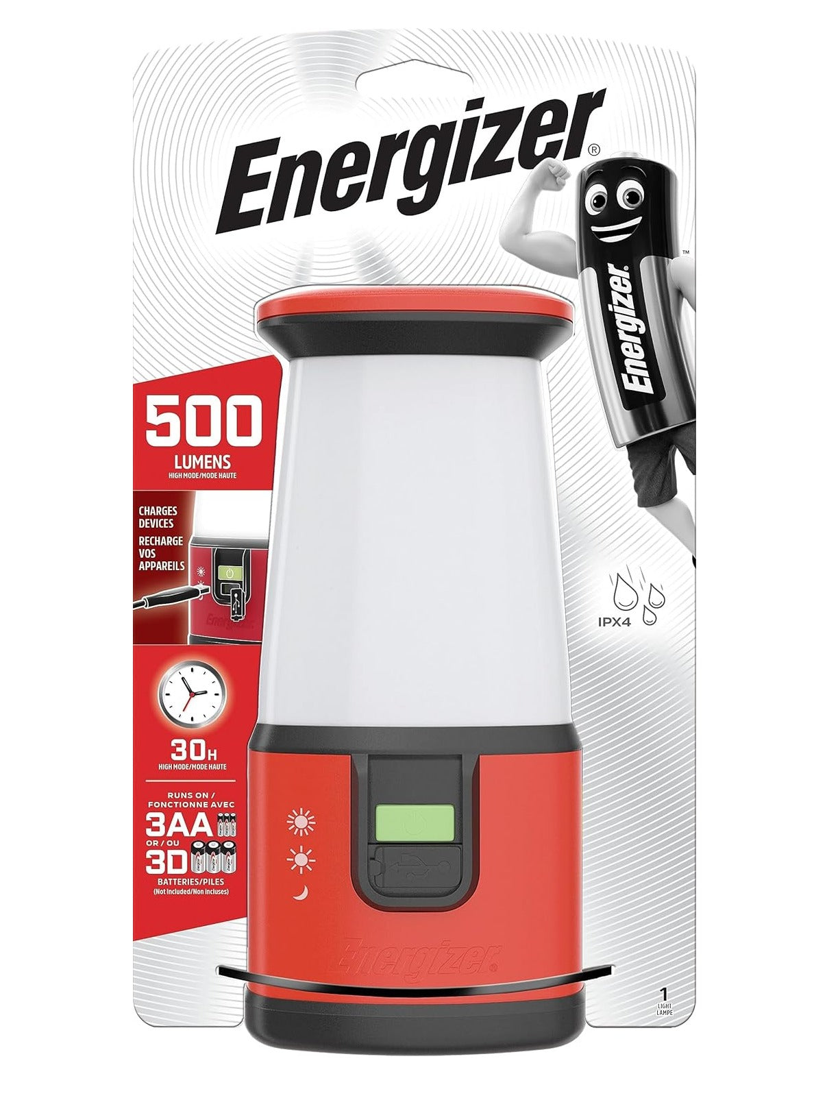 Energizer LED Camping Lantern Highly visible switch that lights up at night provides quick access to three light modes