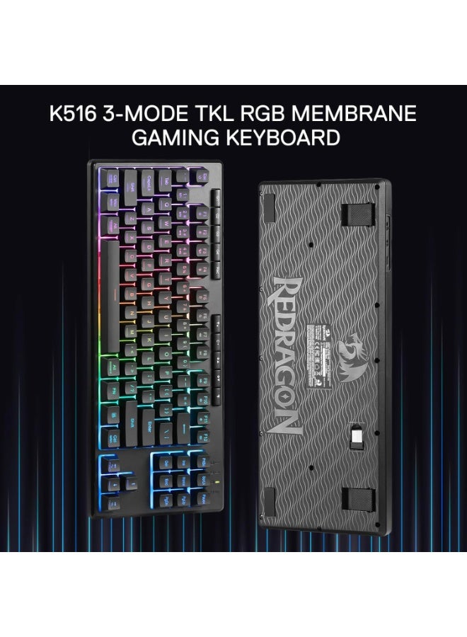 K516 PRO Shiva TKL RGB Wireless Membrane Gaming Keyboard, 87 Keys Mechanical-Feel Keyboard w/Smooth Linear Switch, On-Bo