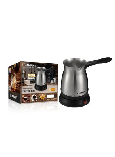 Turkish Coffee Pot, Stainless Steel, with Heating Base, 1000 Watts, 400ML Capacity, Made of Stainless Steel, Model JMK90