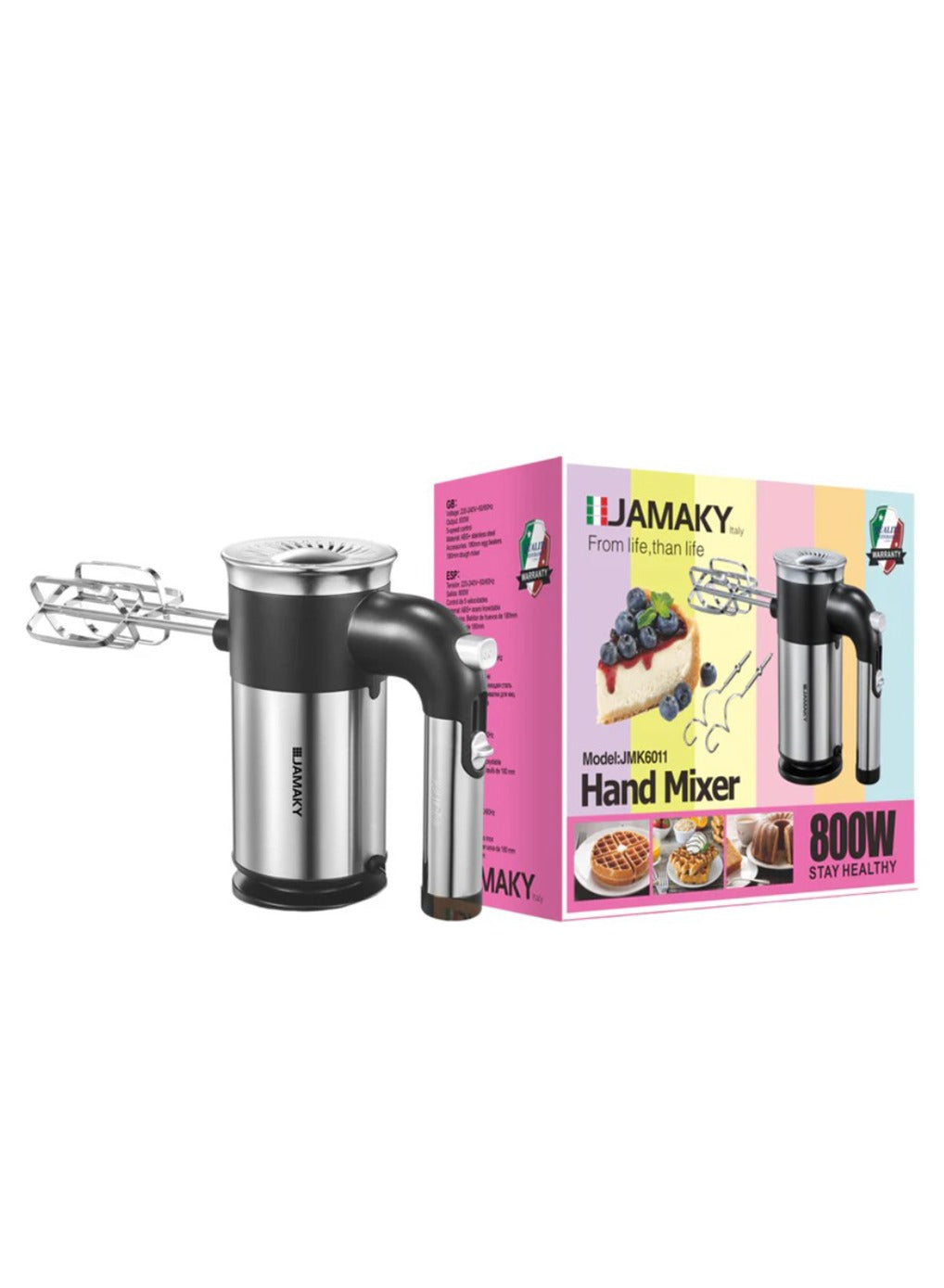 JAMAKY Italy Hand mixer , with Italian technology Stainless Steel, 5 Speeds, 800 Watt, JMK6011, Italian