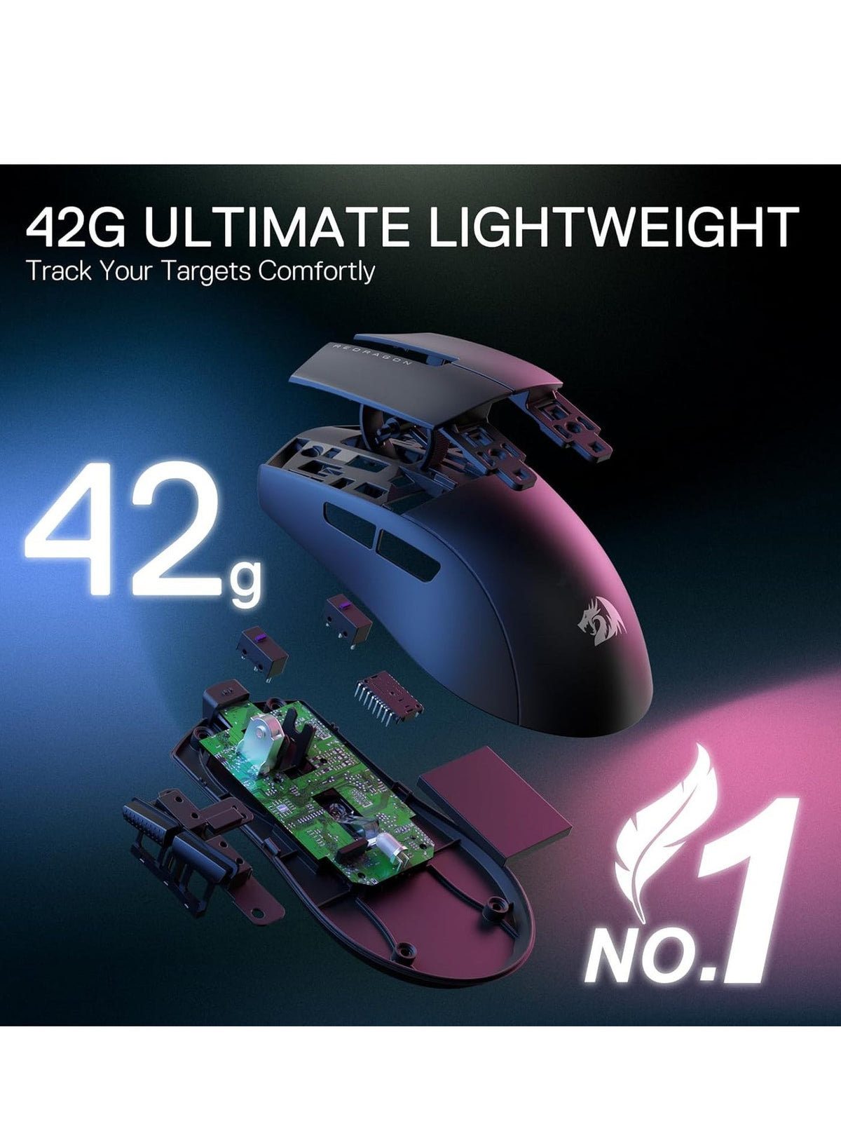 K1NG M724 Wired Gaming Mouse, 42G Ultra-Light 12,400 Max DPI Optical Gaming Mouse with 5 Programmable Buttons, Ergonomic