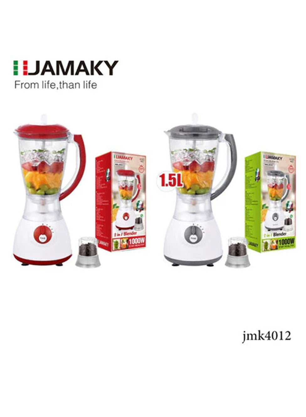 JAMAKY Italy Multifunctional 2in1 Blender, 1000W - JMK4012 , White Red