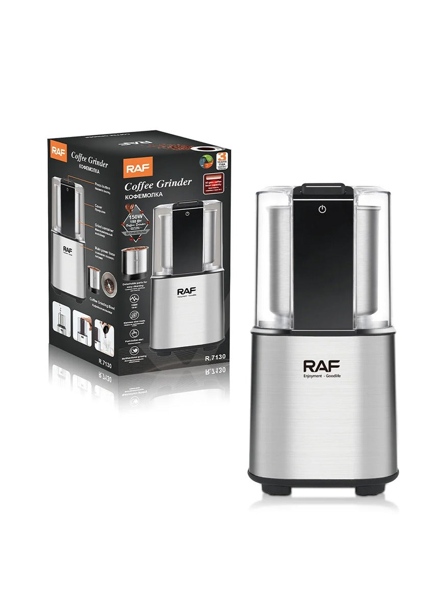 RAF Electric Coffee Mill Portable Grinder R-7130 Silver Color