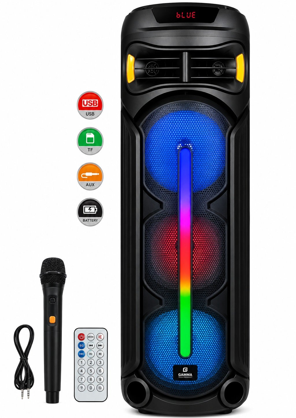 GT-8089 Party Speaker, Powerful Deep Bass Multimedia Speaker with Treble & Bass Control, Microphone Input, Master Volume